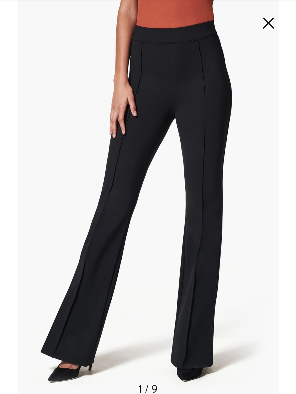 SPANX Supersmooth PerfectFit Ponte Flare Pants Medium Black Pleated